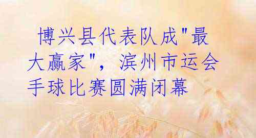 博兴县代表队成"最大赢家",滨州市运会手球比赛圆满闭幕