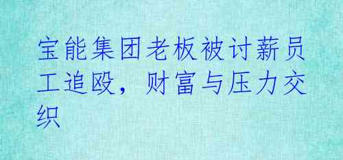 宝能集团老板被讨薪员工追殴，财富与压力交织