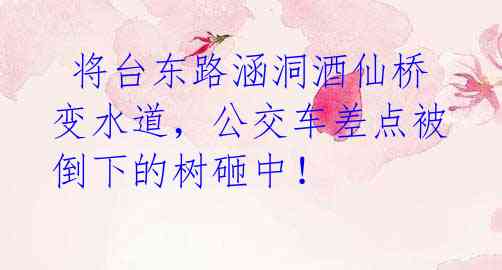  将台东路涵洞酒仙桥变水道，公交车差点被倒下的树砸中！