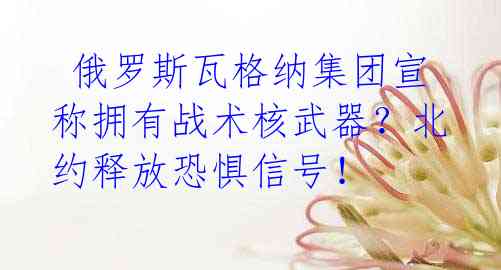 俄罗斯瓦格纳集团宣称拥有战术核武器?北约释放恐惧信号!
