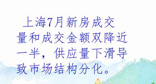  上海7月新房成交量和成交金额双降近一半，供应量下滑导致市场结构分化。 