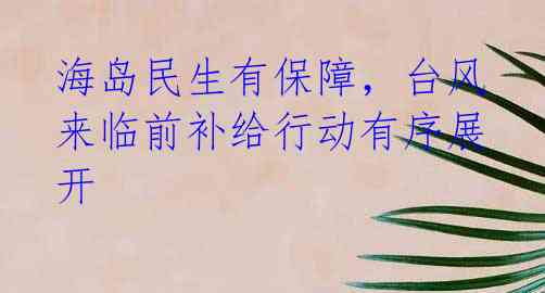 海岛民生有保障,台风来临前补给行动有序展开