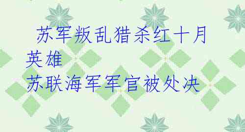 苏军叛乱猎杀红十月英雄 苏联海军军官被处决
