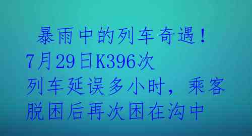  暴雨中的列车奇遇！7月29日K396次列车延误多小时，乘客脱困后再次困在沟中 