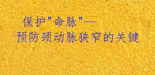 保护"命脉"--预防颈动脉狭窄的关键