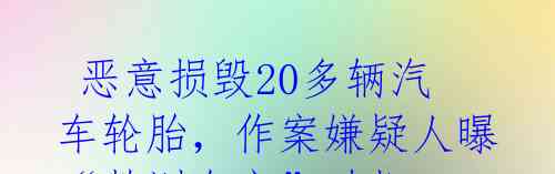 恶意损毁20多辆汽车轮胎,作案嫌疑人曝“教训车主”动机!