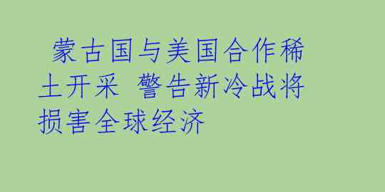  蒙古国与美国合作稀土开采 警告新冷战将损害全球经济