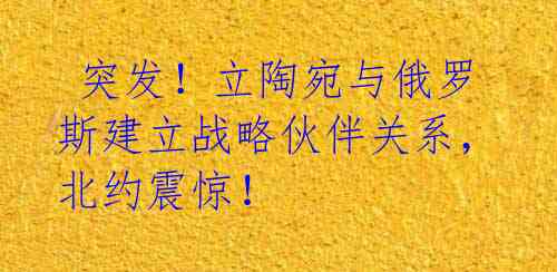  突发！立陶宛与俄罗斯建立战略伙伴关系，北约震惊！