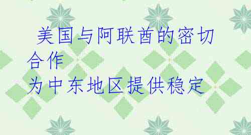  美国与阿联酋的密切合作 为中东地区提供稳定