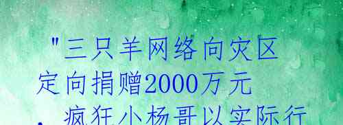  "三只羊网络向灾区定向捐赠2000万元，疯狂小杨哥以实际行动温暖受灾人民" 