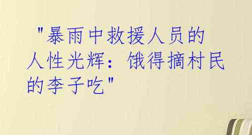  "暴雨中救援人员的人性光辉：饿得摘村民的李子吃"