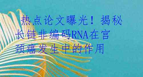  热点论文曝光！揭秘长链非编码RNA在宫颈癌发生中的作用