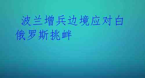 波兰增兵边境应对白俄罗斯挑衅