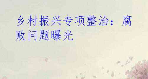 乡村振兴专项整治:腐败问题曝光