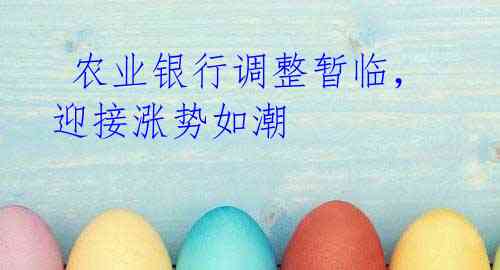  农业银行调整暂临，迎接涨势如潮 