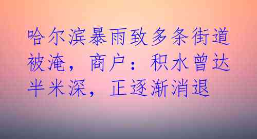 哈尔滨暴雨致多条街道被淹,商户:积水曾达半米深,正逐渐消退