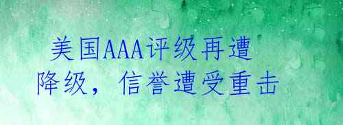  美国AAA评级再遭降级，信誉遭受重击 