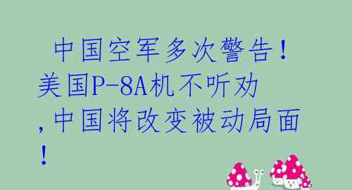  中国空军多次警告！美国P-8A机不听劝,中国将改变被动局面！ 