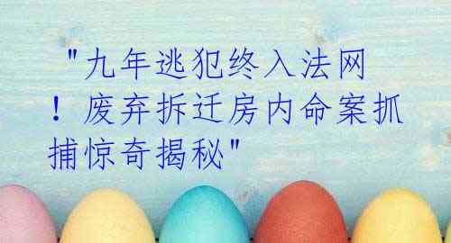 "九年逃犯终入法网!废弃拆迁房内命案抓捕惊奇揭秘"
