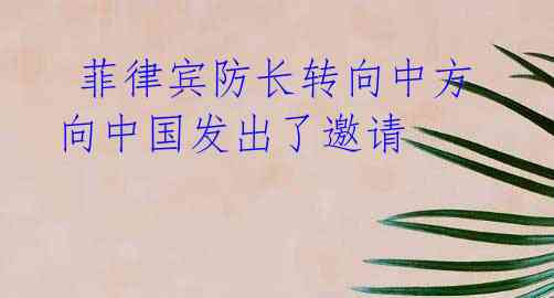 菲律宾防长转向中方 向中国发出了邀请