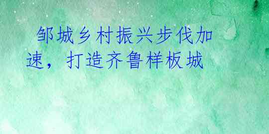 邹城乡村振兴步伐加速,打造齐鲁样板城