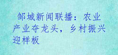  邹城新闻联播：农业产业夺龙头，乡村振兴迎样板 