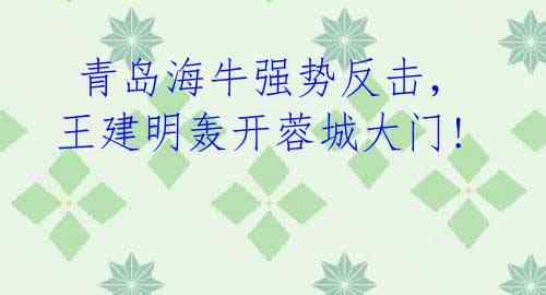 青岛海牛强势反击,王建明轰开蓉城大门!