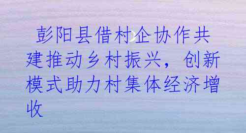 彭阳县借村企协作共建推动乡村振兴,创新模式助力村集体经济增收