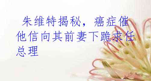 朱维特揭秘,癌症催他信向其前妻下跪求任总理