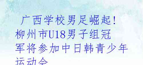 广西学校男足崛起!柳州市U18男子组冠军将参加中日韩青少年运动会