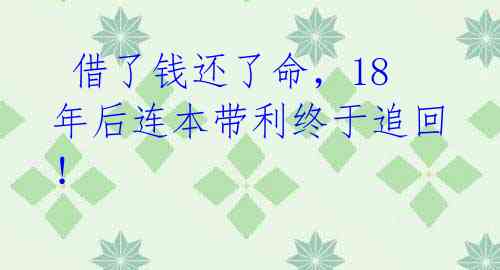 借了钱还了命,18年后连本带利终于追回!