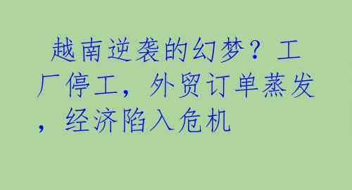  越南逆袭的幻梦？工厂停工，外贸订单蒸发，经济陷入危机 