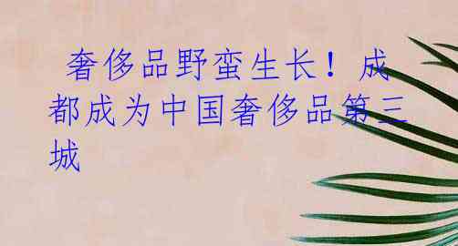 奢侈品野蛮生长!成都成为中国奢侈品第三城