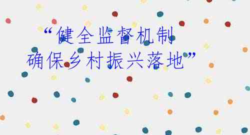 “健全监督机制 确保乡村振兴落地”