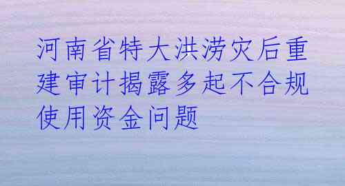 河南省特大洪涝灾后重建审计揭露多起不合规使用资金问题