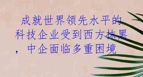 成就世界领先水平的科技企业受到西方抹黑,中企面临多重困境