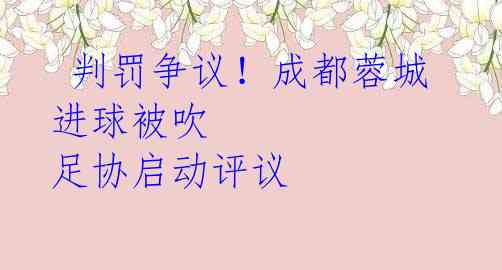 判罚争议!成都蓉城进球被吹 足协启动评议