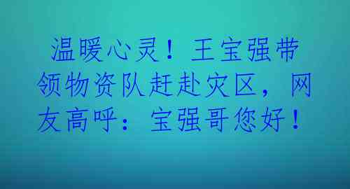温暖心灵!王宝强带领物资队赶赴灾区,网友高呼:宝强哥您好!