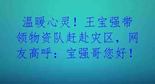  温暖心灵！王宝强带领物资队赶赴灾区，网友高呼：宝强哥您好！ 