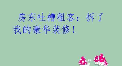房东吐槽租客:拆了我的豪华装修!
