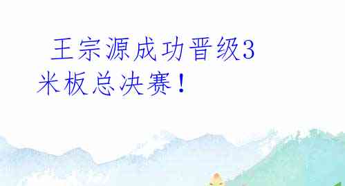 王宗源成功晋级3米板总决赛!
