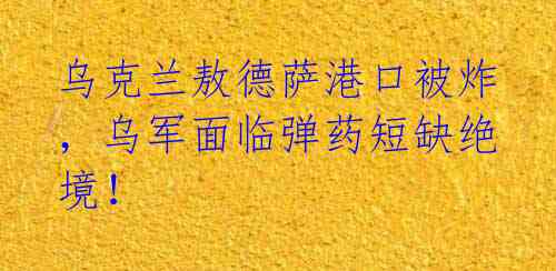 乌克兰敖德萨港口被炸,乌军面临弹药短缺绝境!
