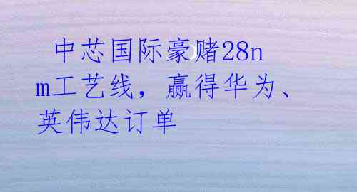 中芯国际豪赌28nm工艺线,赢得华为、英伟达订单