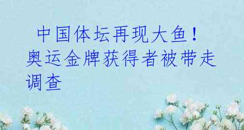 中国体坛再现大鱼!奥运金牌获得者被带走调查