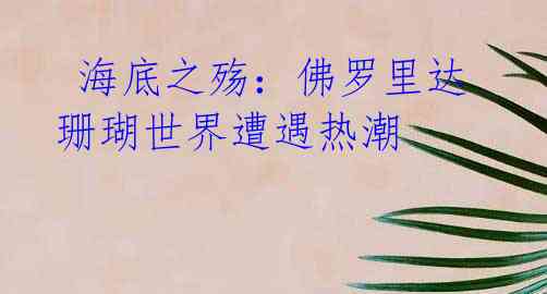 海底之殇:佛罗里达珊瑚世界遭遇热潮