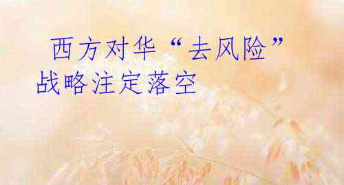 西方对华“去风险”战略注定落空