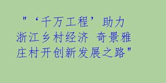  "‘千万工程’助力浙江乡村经济 奇景雅庄村开创新发展之路" 