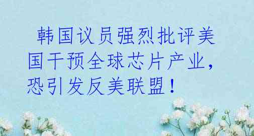  韩国议员强烈批评美国干预全球芯片产业，恐引发反美联盟！ 