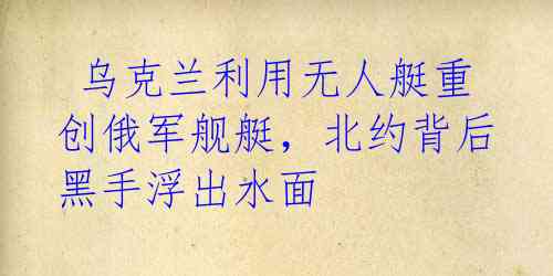 乌克兰利用无人艇重创俄军舰艇,北约背后黑手浮出水面