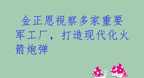 金正恩视察多家重要军工厂,打造现代化火箭炮弹